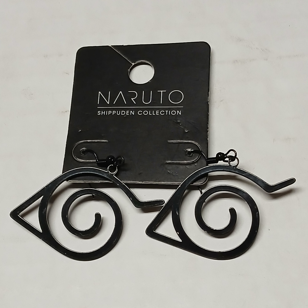 Naruto Hidden Leaf Village Symbol Black Metal Earrings Bioworld Official Konoha
